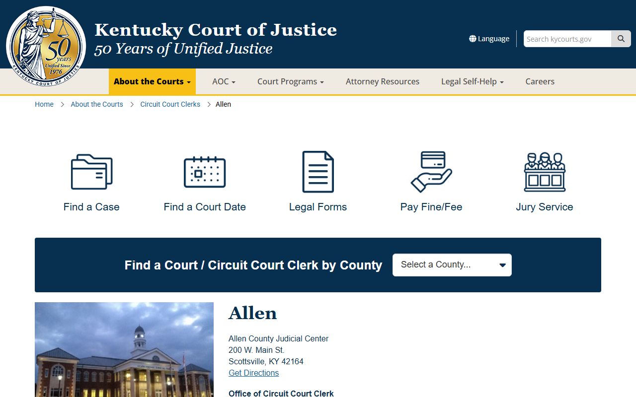 Allen County court records Kentucky Court of Justice county page